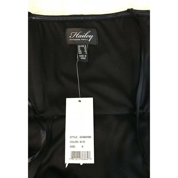 NWT Hailey by Adrianna Papell Black/Gold Polka Fit Flare Faux Leather Dress Sz 6 - Picture 11 of 12